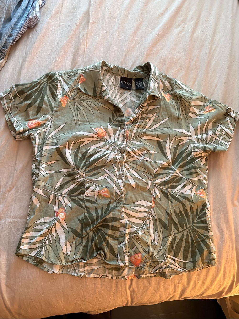 Erika Green Tropical Leaf Button-Up Shirt